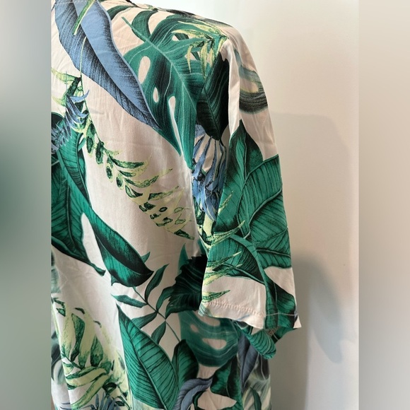 Beyond Capri Jungle Leaf Green and Cream Print Maxi Dress Linen Cotton Blend XXL - Picture 4 of 9